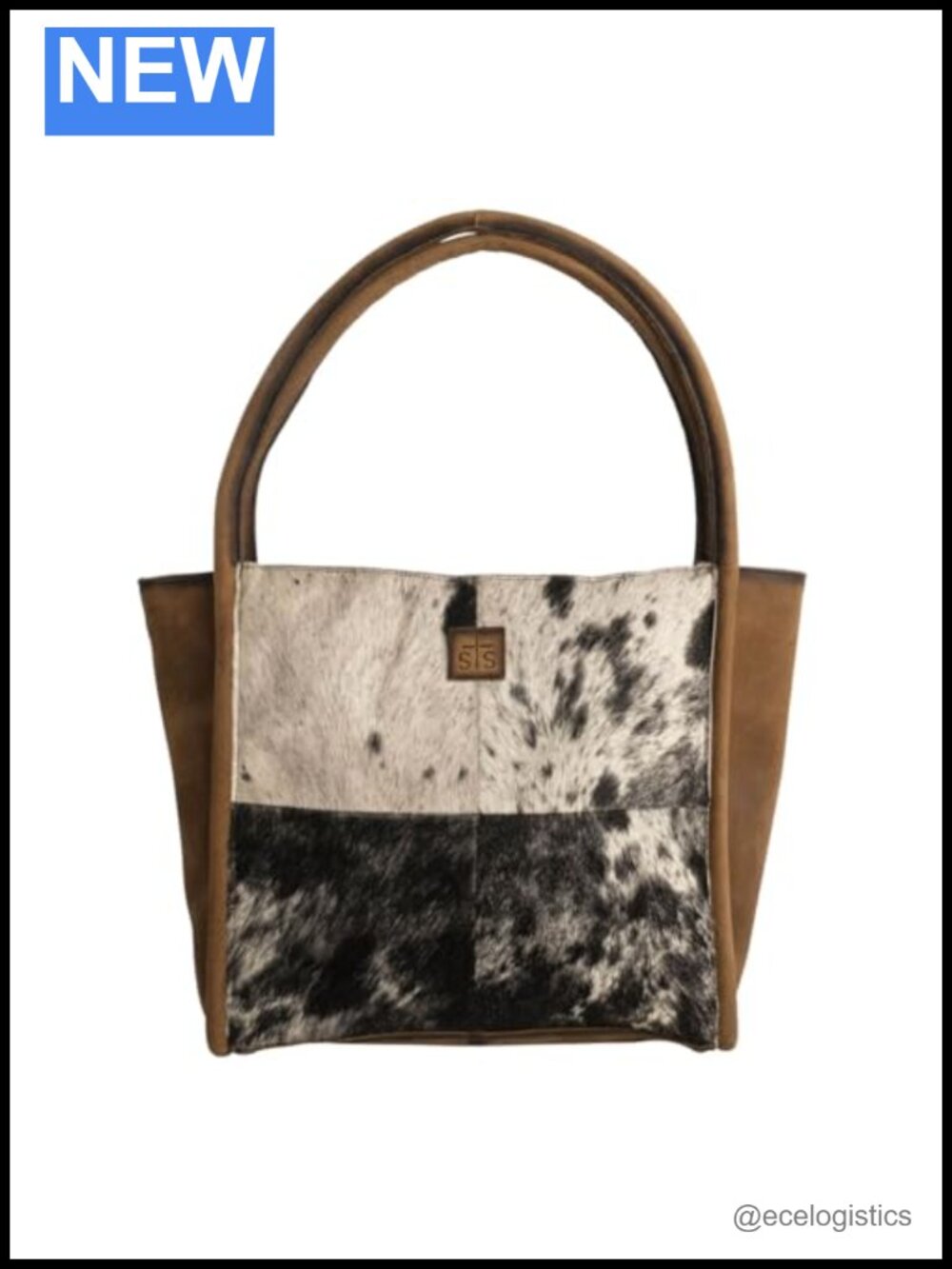 Cowhide Leather Tote Bag with Zip Closure and Handles